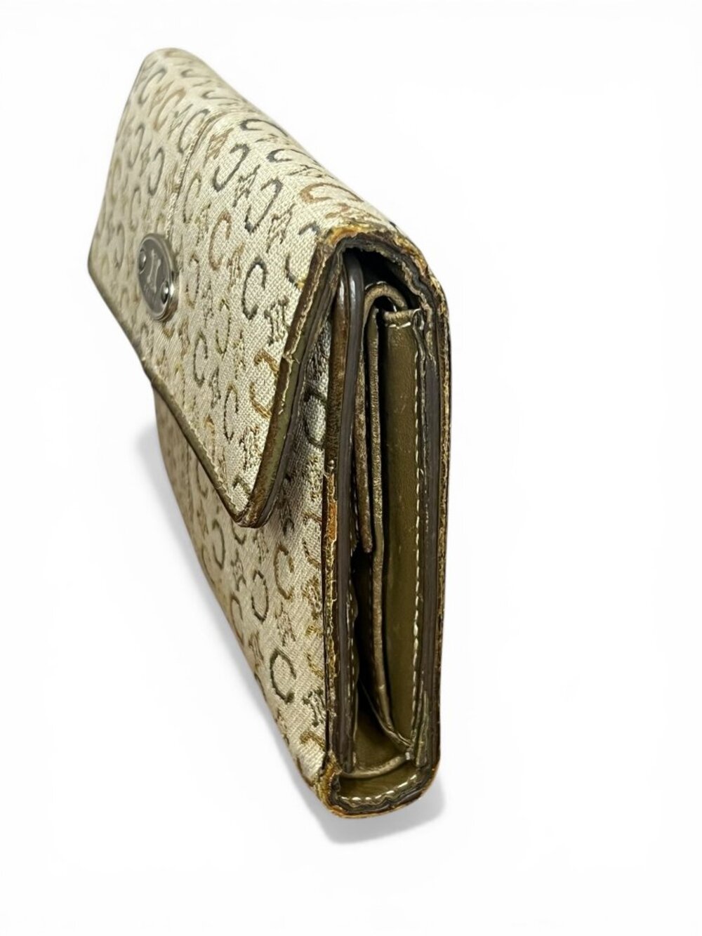 Celine Macadam Canvas Womens Wallet With Metal Logo Accent Beige & Brown - Picture 3 of 9